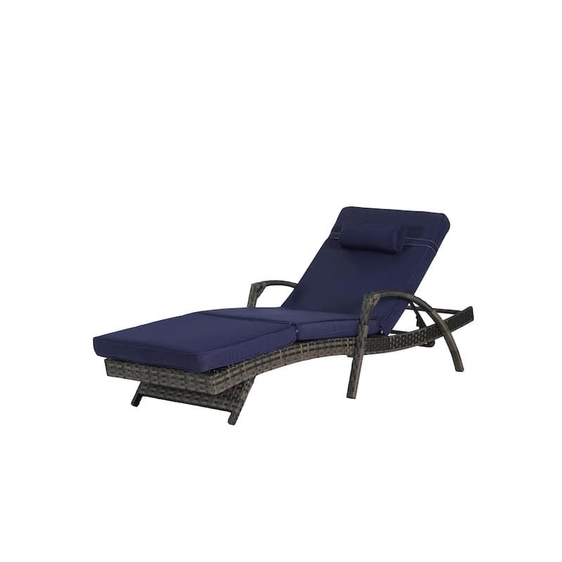 Outdoor Wicker Long Reclining Chair Set of 2 with Cushions