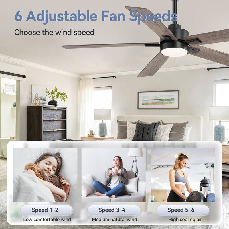 52-Inch 5-Blade Integrated LED Ceiling Fan with Light Remote and Downrod