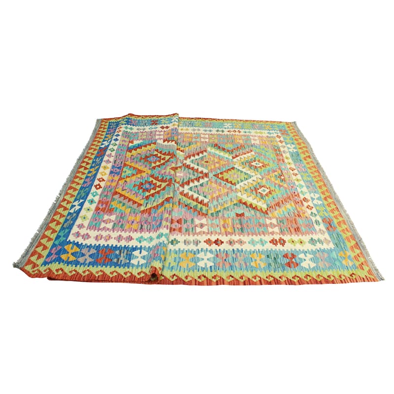 Flatweave Larry Red/Green Rug - 6'11" x 10'3"