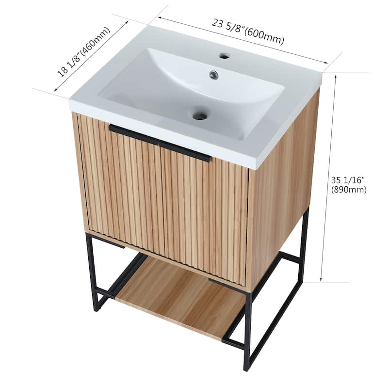 24"/30" Plywood Freestanding Bathroom Vanity Set with White Sink