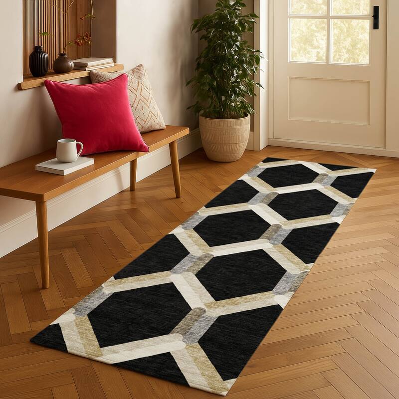 Machine Washable Indoor/ Outdoor Modern Trellis Chantille Rug