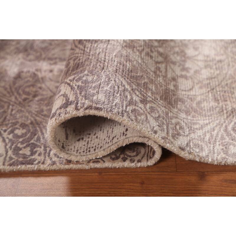 Beige Geometric Modern Oriental Accent Rug Handmade Wool Carpet - 2'1"x 3'9"