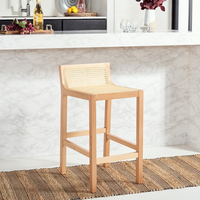SAFAVIEH Carry Low Back Cane Counter Stool - 16" W x 19" D x 31" H - 16Wx19Dx31H - Natural/Natural