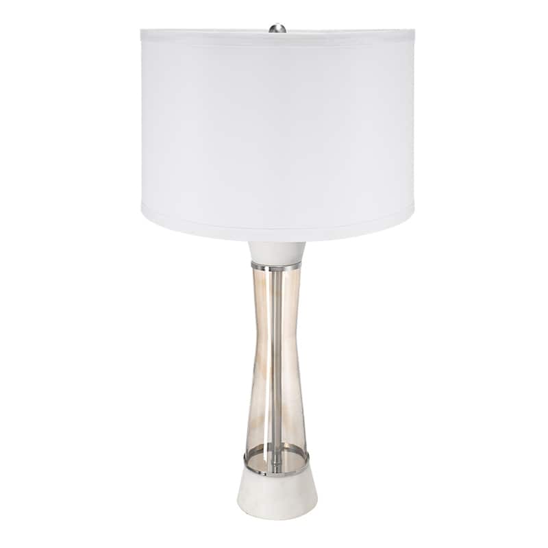 D15x30.2" White and Bronze Marble Table Lamp with Glass Cylinder (Lamp Shade Assembly Required)