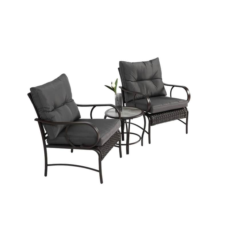 3 Pieces Patio Set, Outdoor Wicker Furniture Sets Modern Rattan Chair Conversation Sets with Coffee Table - N/A