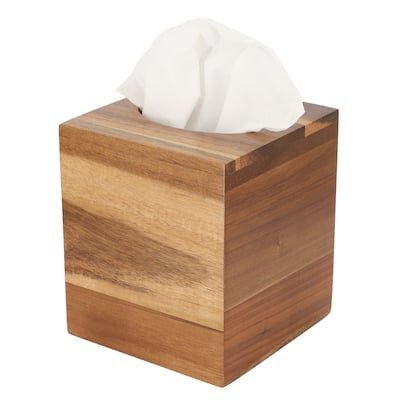 Square Acacia Wood Tissue Box Cover Slide-Out Bottom - Brown