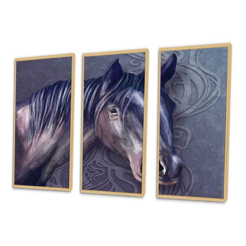 Designart "Portrait Of A Dark Brown Horse" Traditional Framed Wall Art Set of 3 4 Colors of