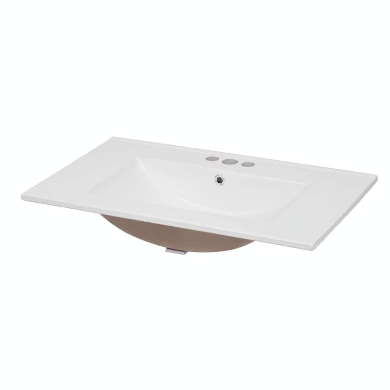 30" Vintage Bathroom Vanity with Ceramic Sink, 3 Holes Single Ceramic Sink
