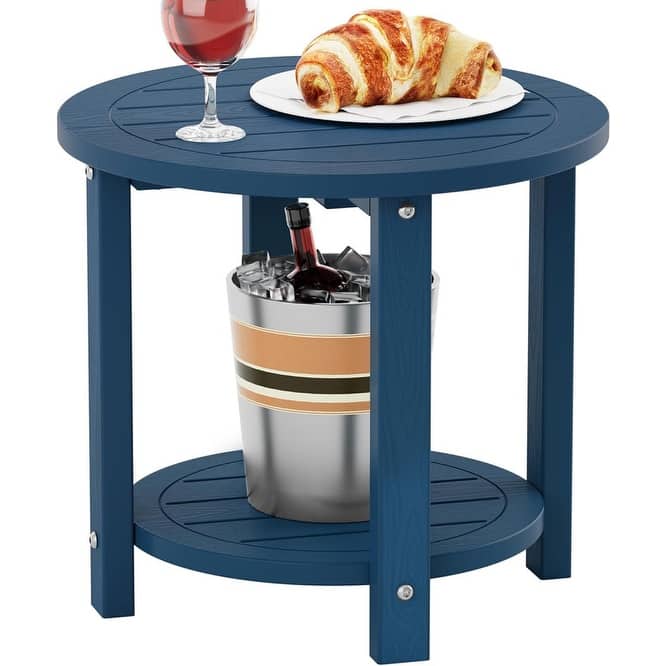 WINSOON Outdoor Side Table for Patio 16in HIPS Small Round Outdoor End Table - 2-Tier