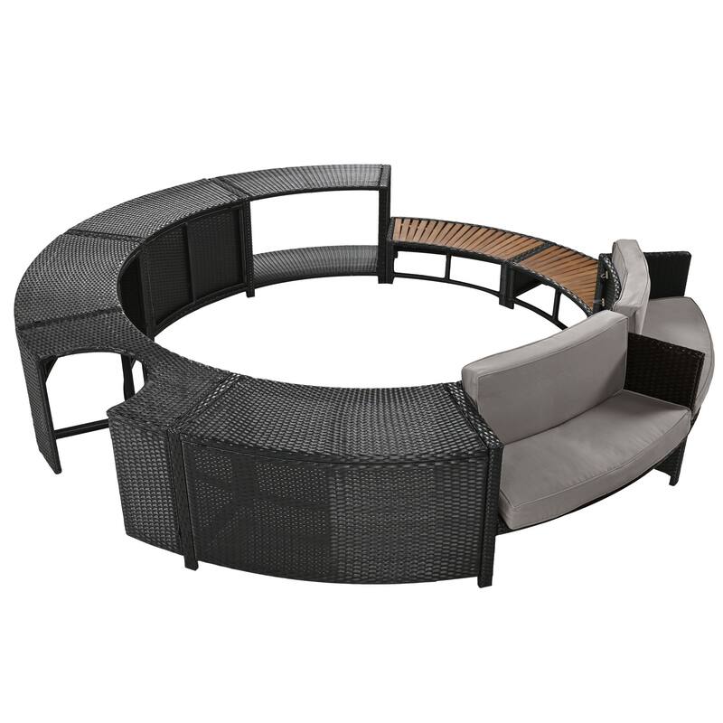 Outdoor Rattan Spa Frame Conversation Sofa Set with Storage & Bench