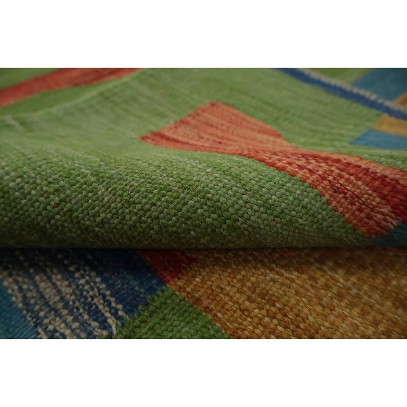 Hand Woven Oriental 100% Wool Carpet Southwestern Modern Multi-Colored Kilim Area Rug - 9' 10'' X 8' 2''
