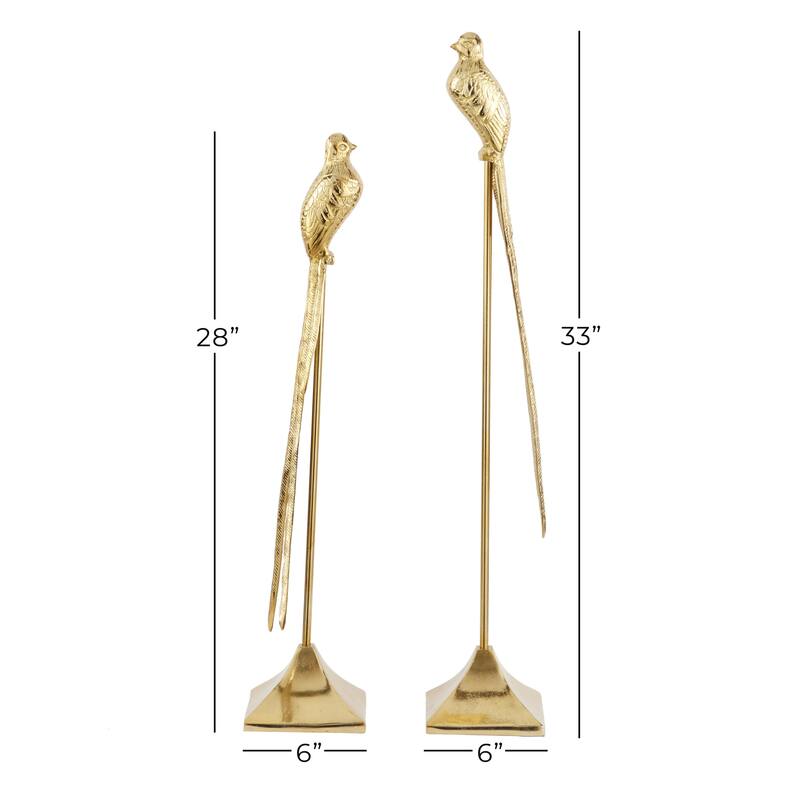 Aluminum Metal Bird Decorative Sculpture - Set of 2 Gold - Roche River Decor