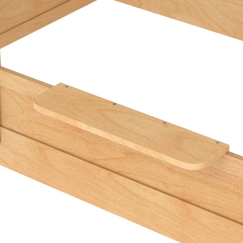 Full Size Floor Bed with Guardrails and Roof, Kids House Floor Bed with a Small Built-in Tray and Free-installed Signboard