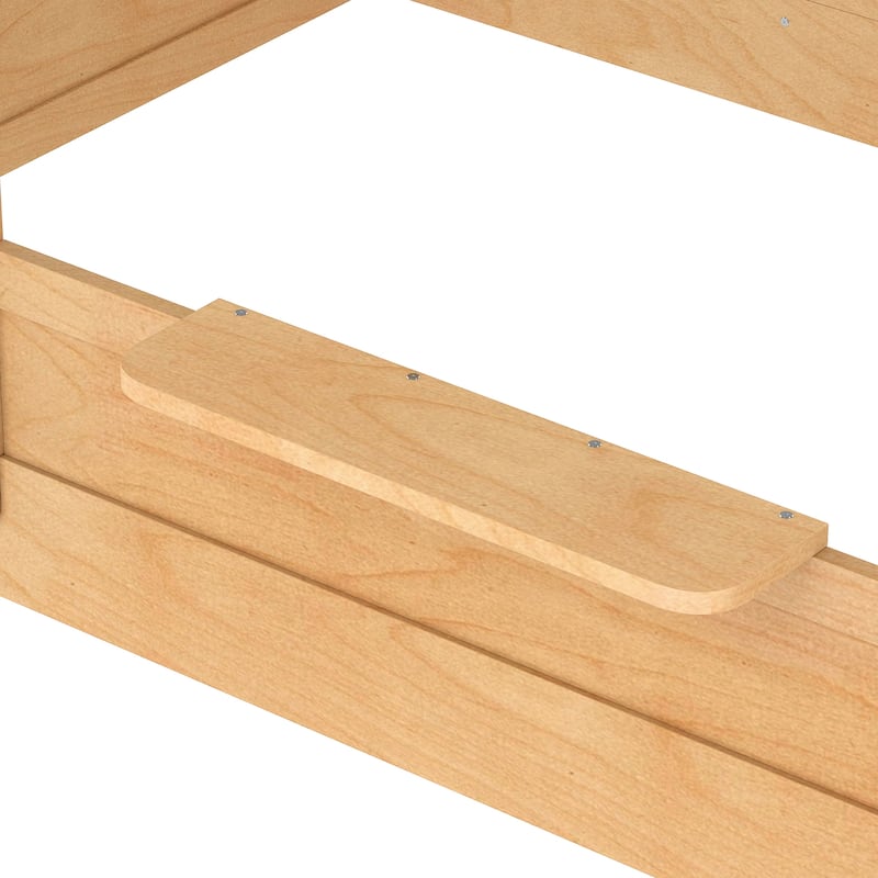 Kids House Floor Bed with Guardrails, Roof & Built-in Tray - Queen/Full/Twin Size, Childlike Design