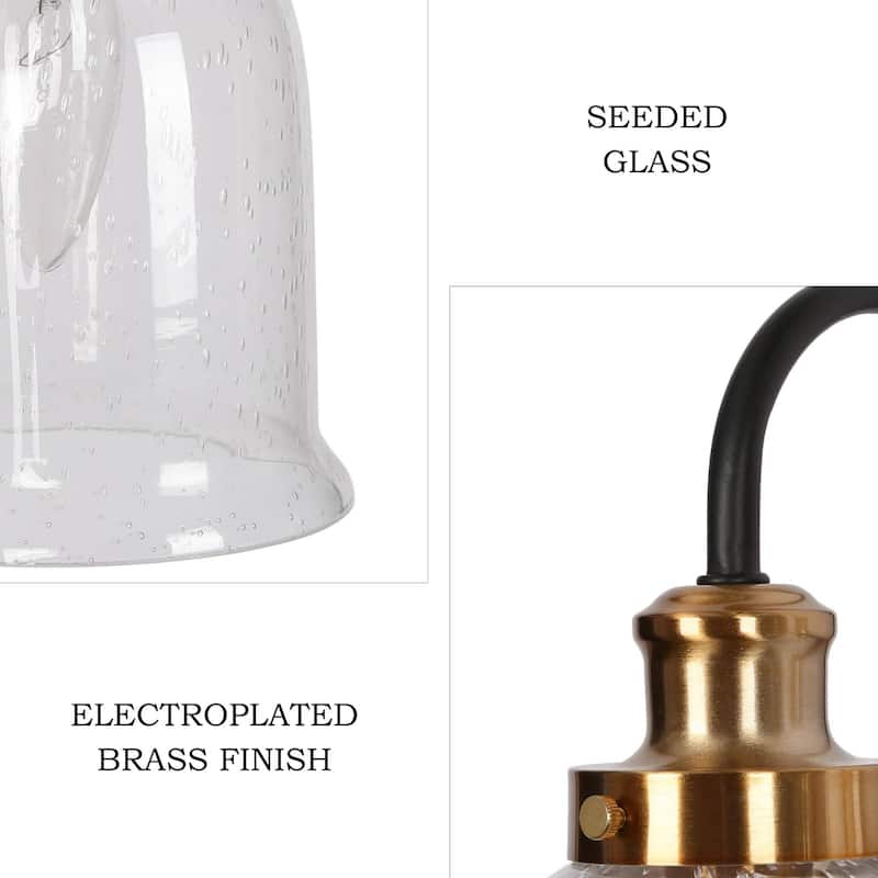 Kesa Modern 2/3-Light Black Gold Bathroom Vanity Lights Seeded Glass Bell Wall Sconces