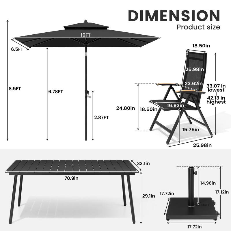 9/11-Piece Outdoor Patio Dining Set Aluminum Dining Table and Folding Chairs w/10 ft Umbrella and Base