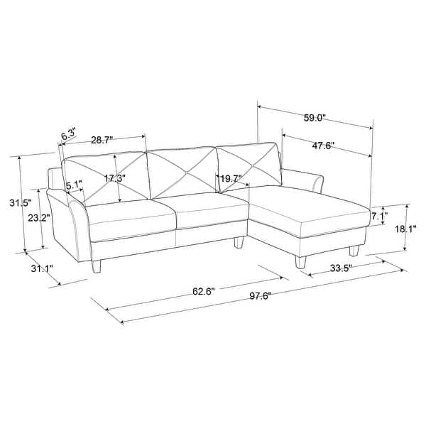 iLounge Harvard Microfiber Sectional Sofa with Curved Arms Bed Bath