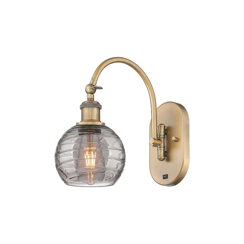 Innovations Lighting 518-1W 12 6 Athens Deco Swirl Sconce Athens Deco - Brushed Brass / Light Smoke Deco Swirl
