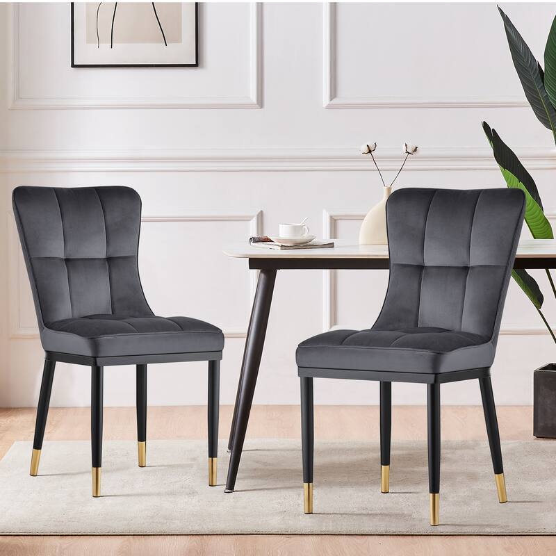 Modern Velvet Upholstered Dining Chairs, Set of 2/4 - 35.8"H x 18.9"W x 23.2"D - Set of 2 - Grey--
