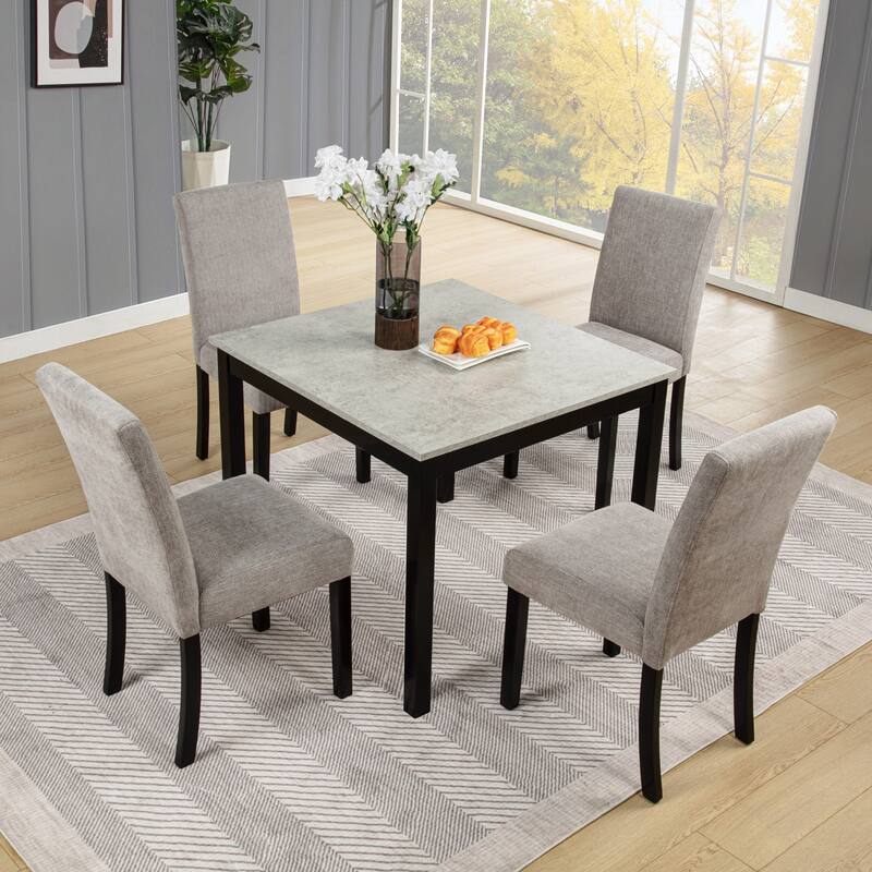 5-piece Wooden Dining Table Set with 4 Chairs, Dining Table Set for 4 People, Modern 4 Person Dining Table Set