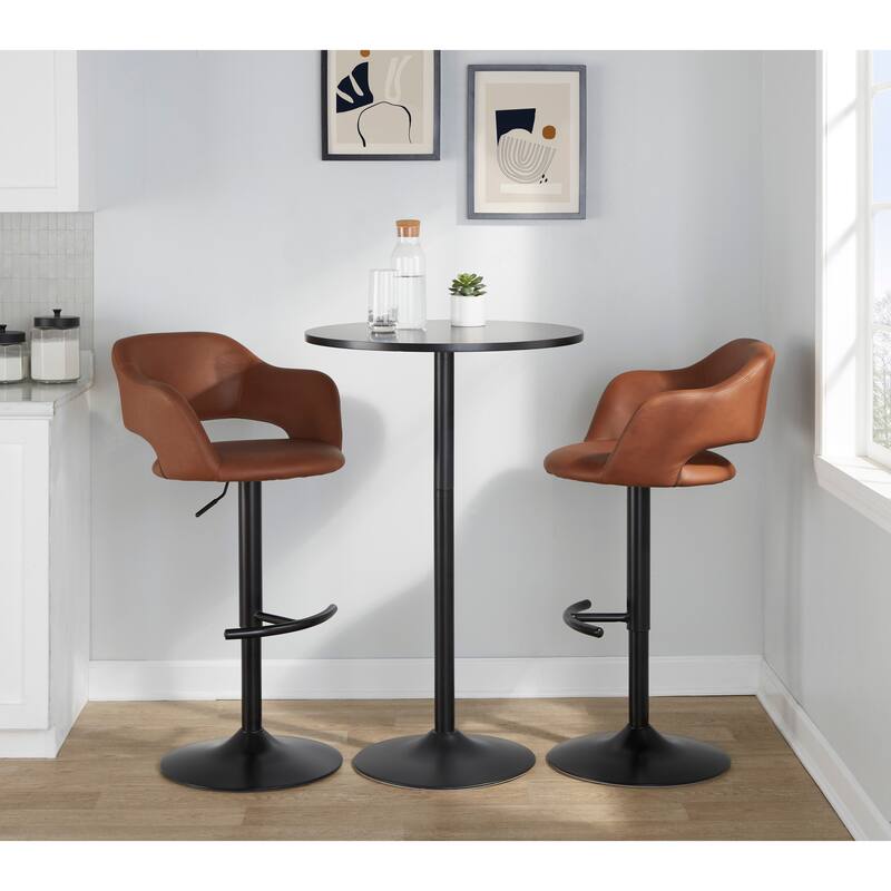 Porch & Den Vallen Adjustable Faux Leather Bar Stool with Rounded T Footrest (Set of 2)