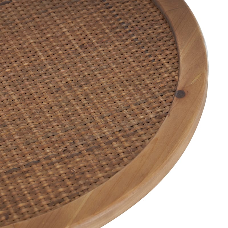 Black Metal Handmade Pedestal Side End Accent Table with Brown Rattan Tabletop