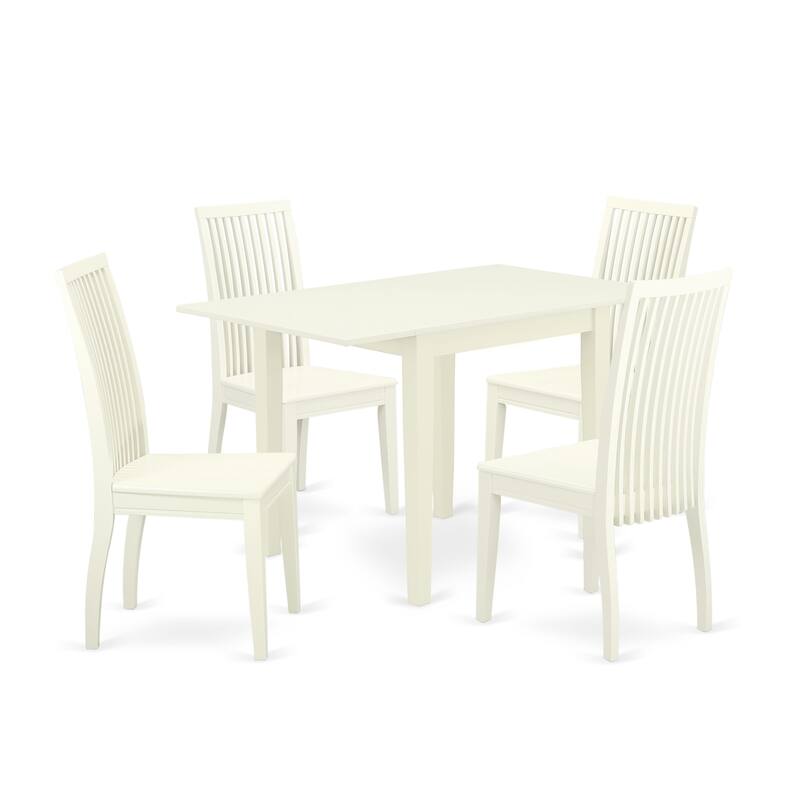 East West Furniture Dining Set- a Rectangle Dining Table with Dropleaf and Kitchen Chairs, Linen White (Pieces Option)