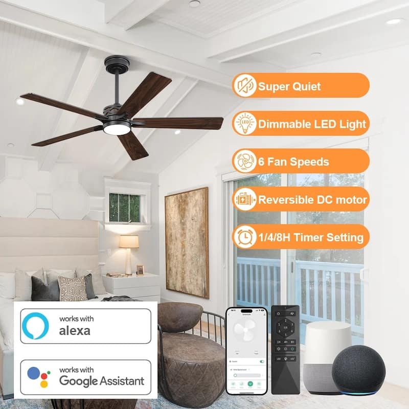 MLiAN 52" & 60" & 72" 5-Blades DC Motor Indoor Smart Ceiling Fan with Light & Remote