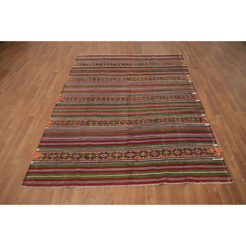 Hand Woven Oriental 100% Wool Carpet Southwestern Tribal Multi-Colored Kilim Area Rug - 7' 10'' X 5' 10''