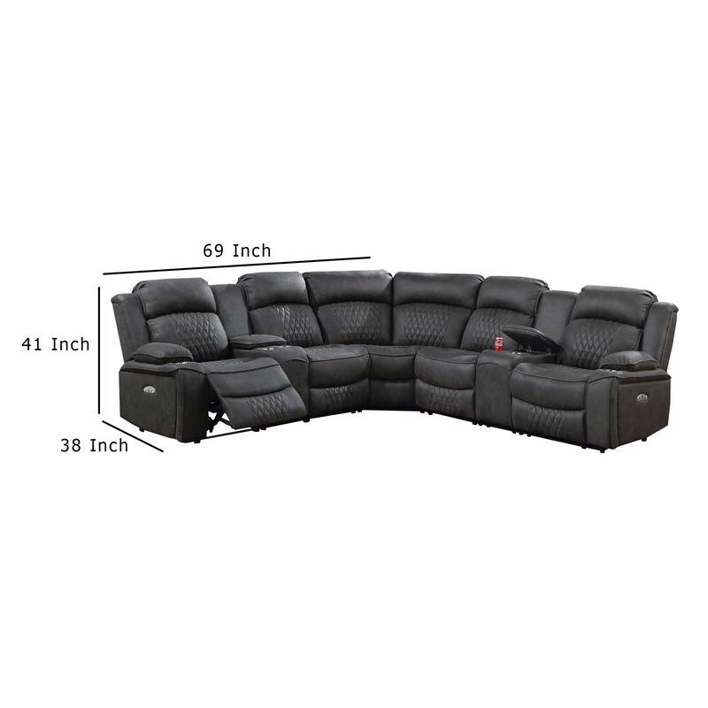 Ina Power Sectional Recliner L Shape Sofa, Charcoal Gray Faux Leather