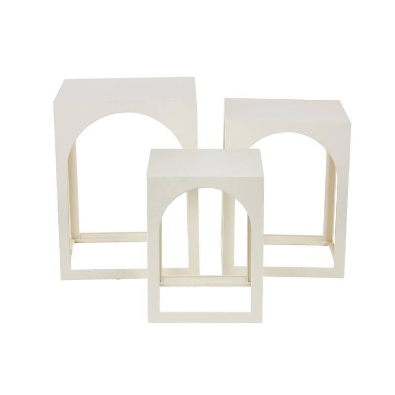 White or Black Metal Nested Side End Accent Table with Arched Cutouts (Set of 3)