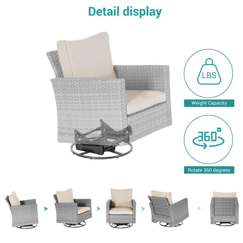 BONOSUKI 5-Piece Outdoor Brown/Gray PE Wicker Patio Conversation Sets, Swivel Rocking Sofa Set with Cushions and Ottomans