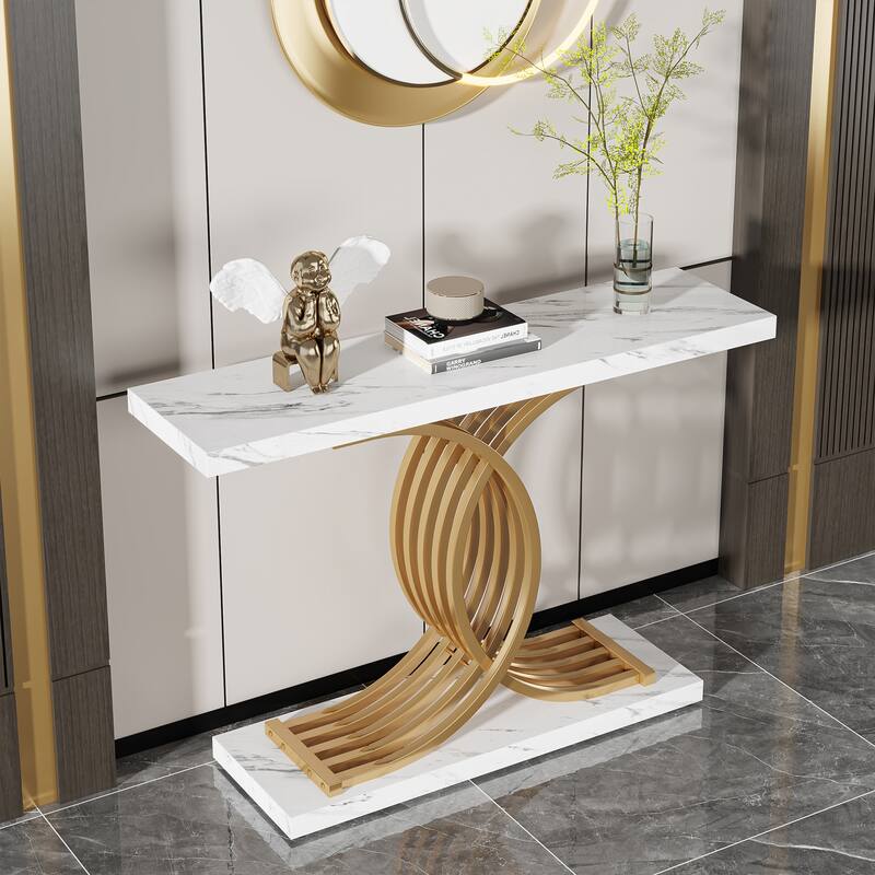 40" Modern Console Table, Faux Marble Entryway Hallway Table for Foyer