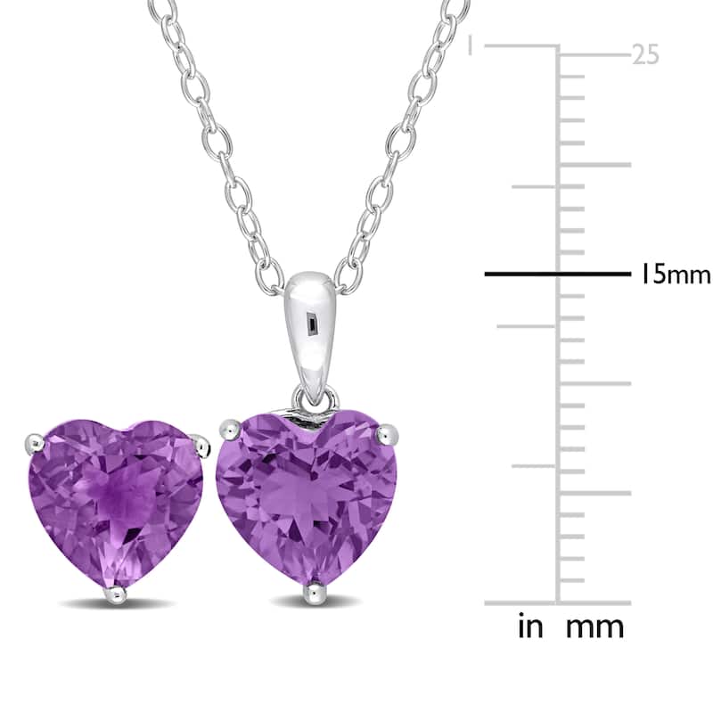 Miadora 4 1/2ct TGW Heart-Shape Amethyst Solitaire Necklace and Stud Earrings Set in Sterling Silver