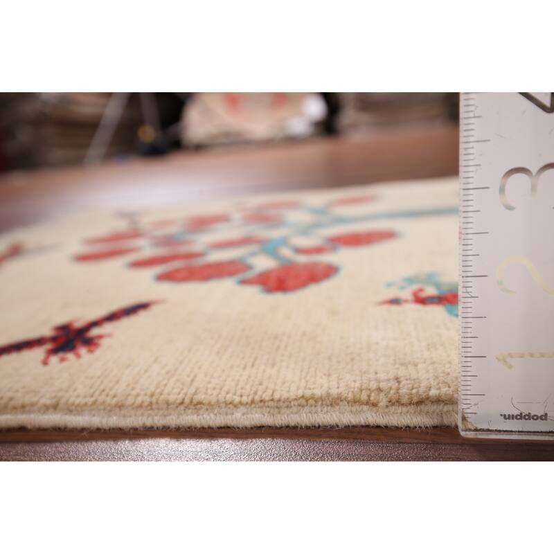 Animals Design Ziegler Foyer Rug Handmade Beige Wool Carpet - 2'0" x 2'11"