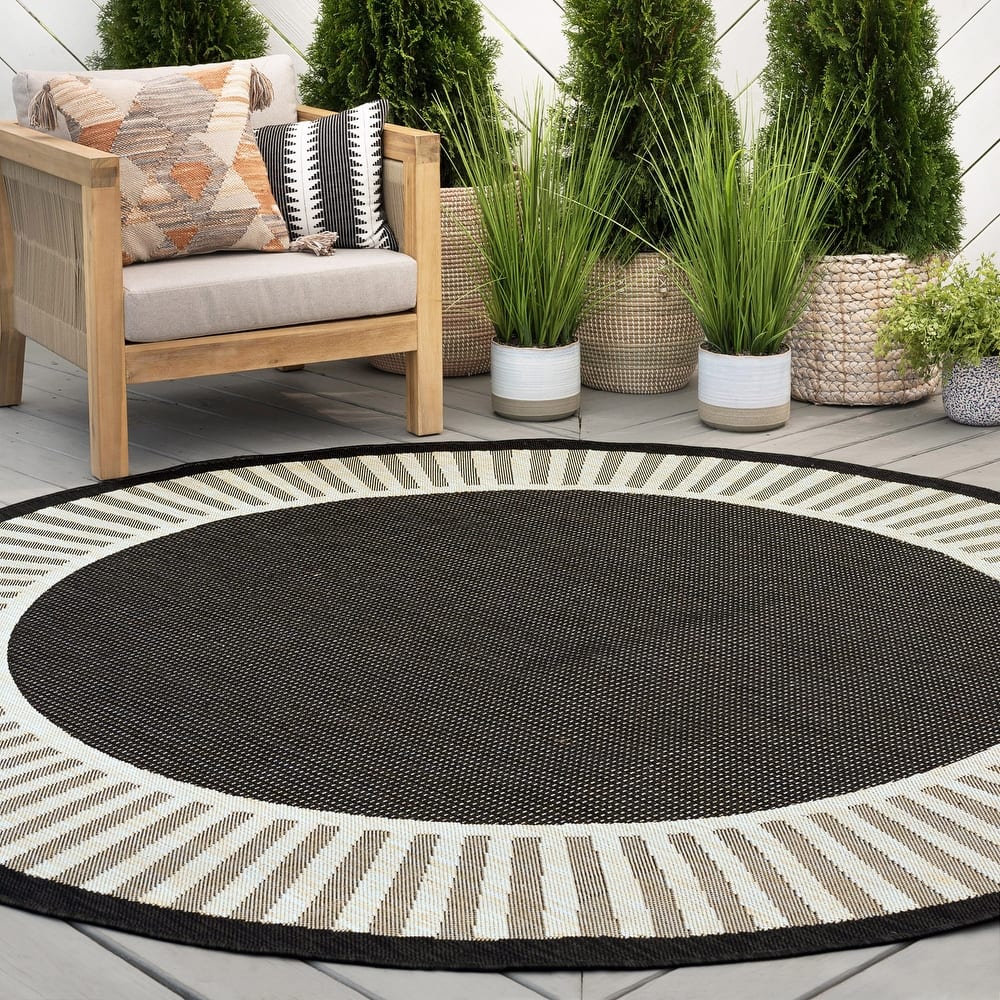 Exo Coastal Striped Border Indoor/ Outdoor Area Rug