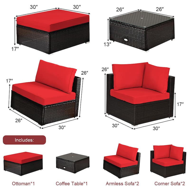 Costway 6PCS Outdoor Patio Rattan Furniture Set Cushioned Sectional