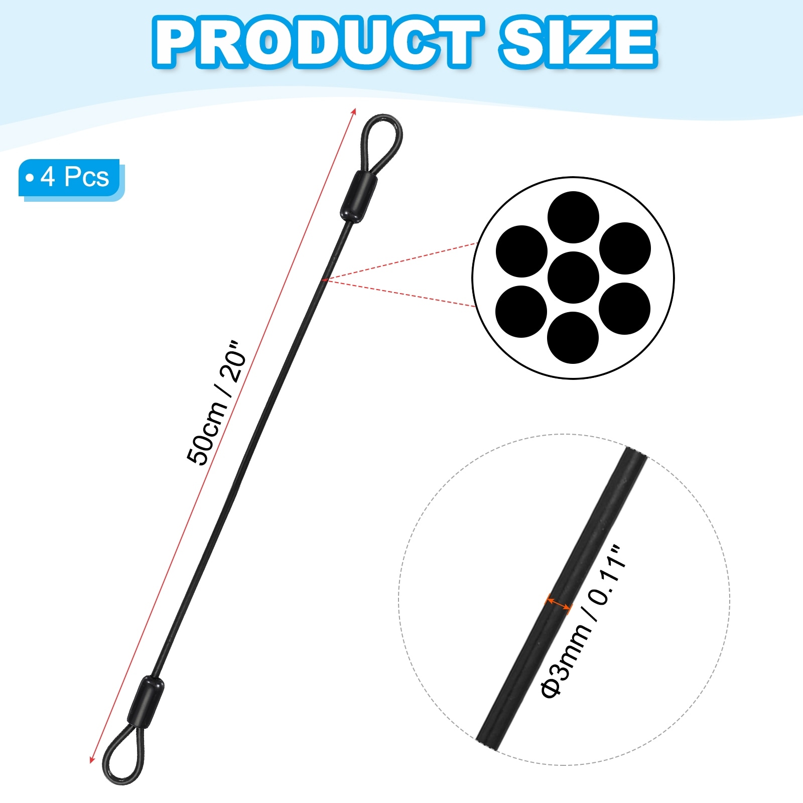 Vinyl Coated Stainless Steel Cable with Loops Flexible Wire Rope Security Chain Lanyard Lock for Outdoor