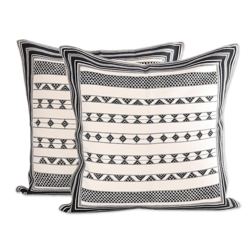 Novica Handmade Geometric Stripes Cotton Cushion Covers (Pair)