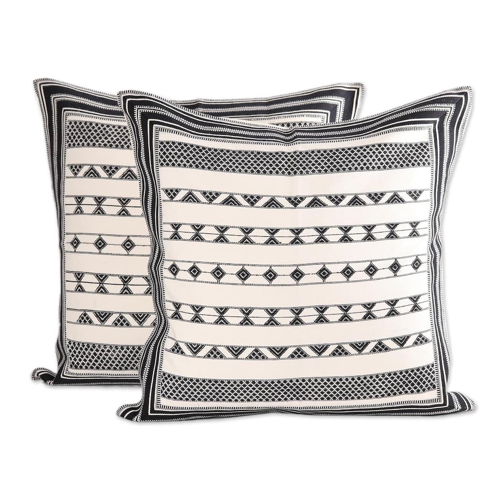 Novica Handmade Geometric Stripes Cotton Cushion Covers (Pair)