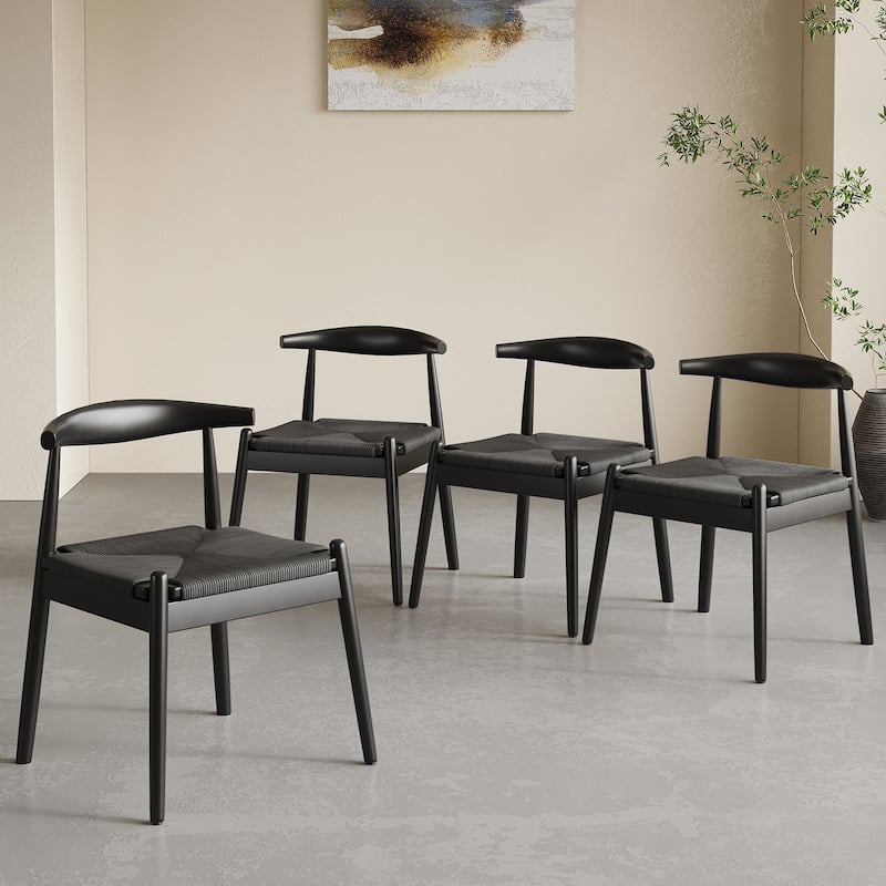 Weave Dining Chairs Set of 2, Mid-Century Modern Kitchen Chair with Solid Oak Frame & Handwoven Seat for Living Dining Room