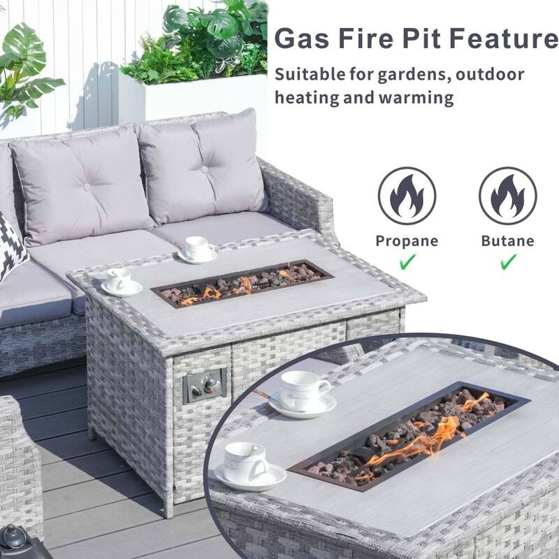 5-piece Patio Conversation Set Sofa Set with Fire Pit