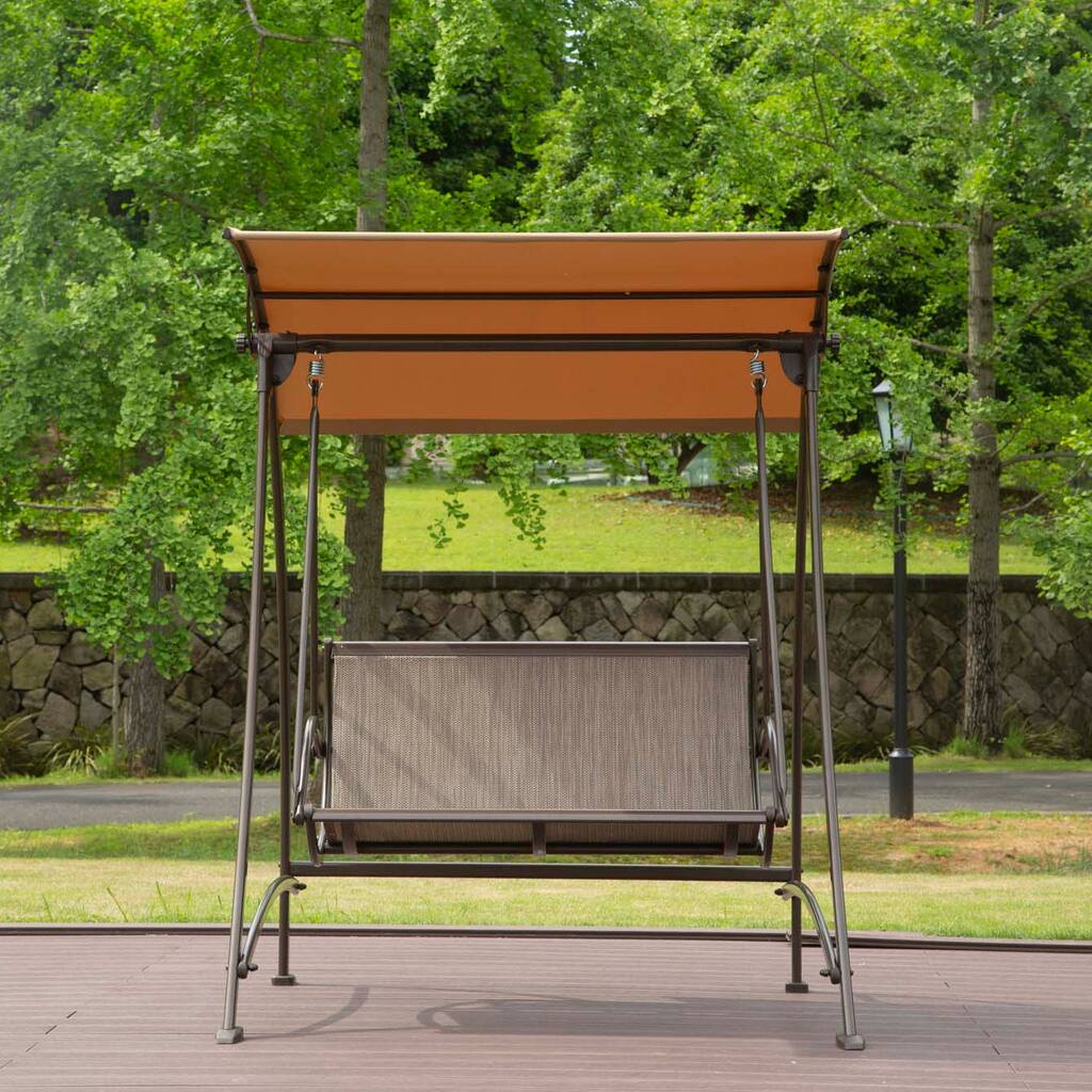 54 in. 3-Person Steel Outdoor Patio Swing Chair with Adjustable Canopy in Dark Brown