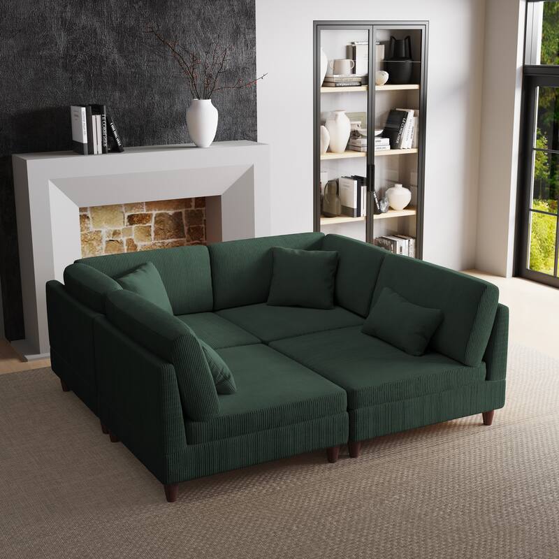 4-Piece Modern Corduroy Modular Sectional Sofa with pillows For Living Room