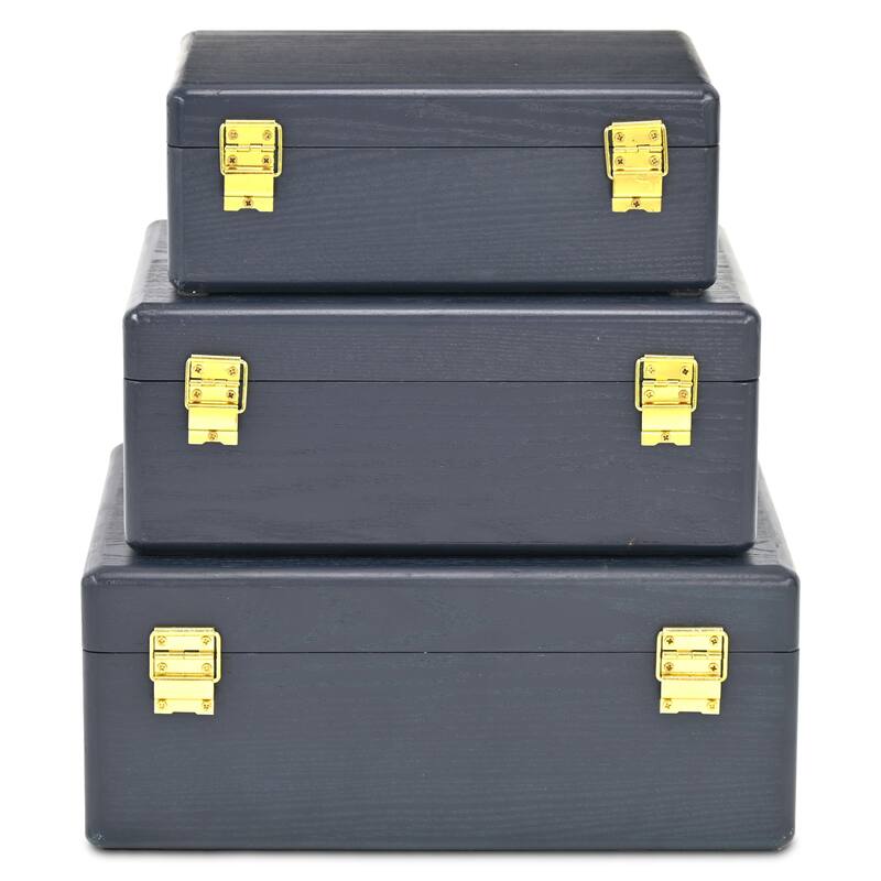 Sable Set of 3 Rectangular Decorative Storage Boxes - Navy Blue - N/A