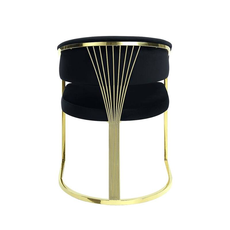 Velvet Upholstered Dining Side Chair in Black and Mirrored Gold