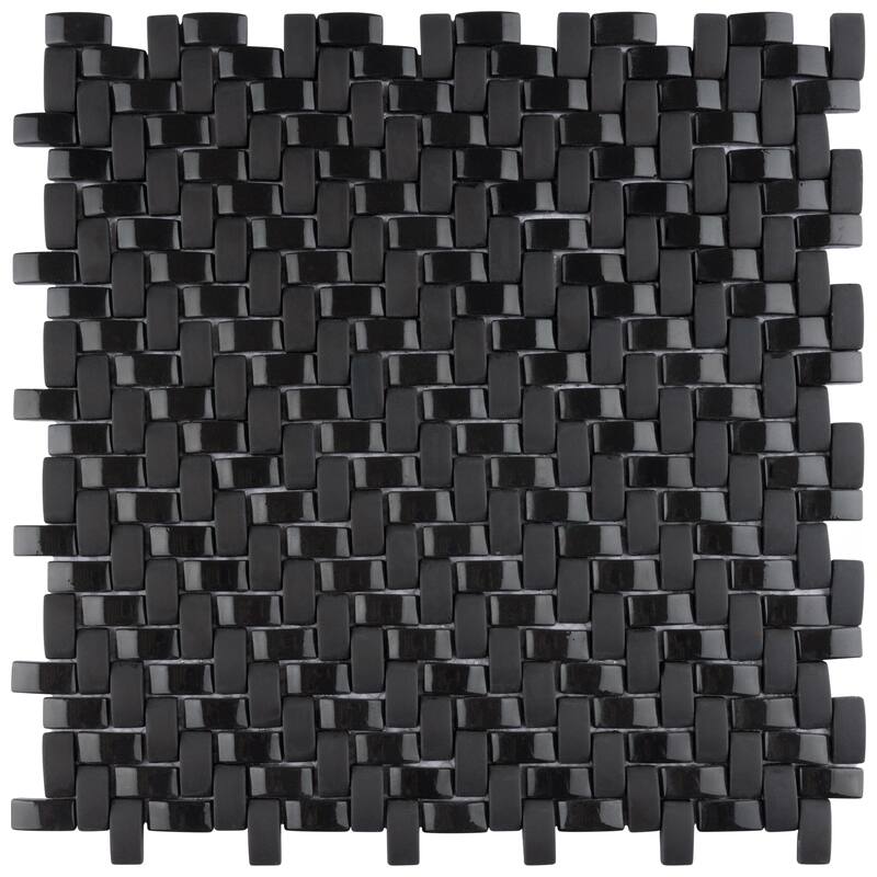 Merola Tile Expressions Weave Black 12-1/4" x 12-1/4" Glass Floor and Wall Tile - (1 Tile)