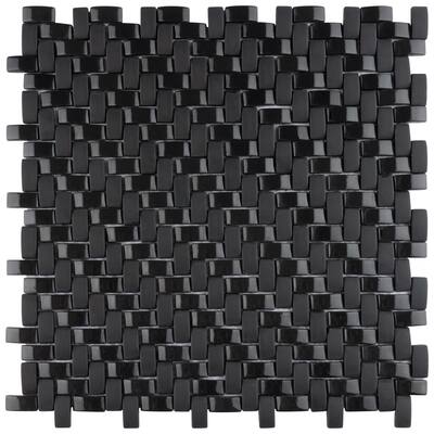 Merola Tile Expressions Weave Black 12-1/4" x 12-1/4" Glass Floor and Wall Tile