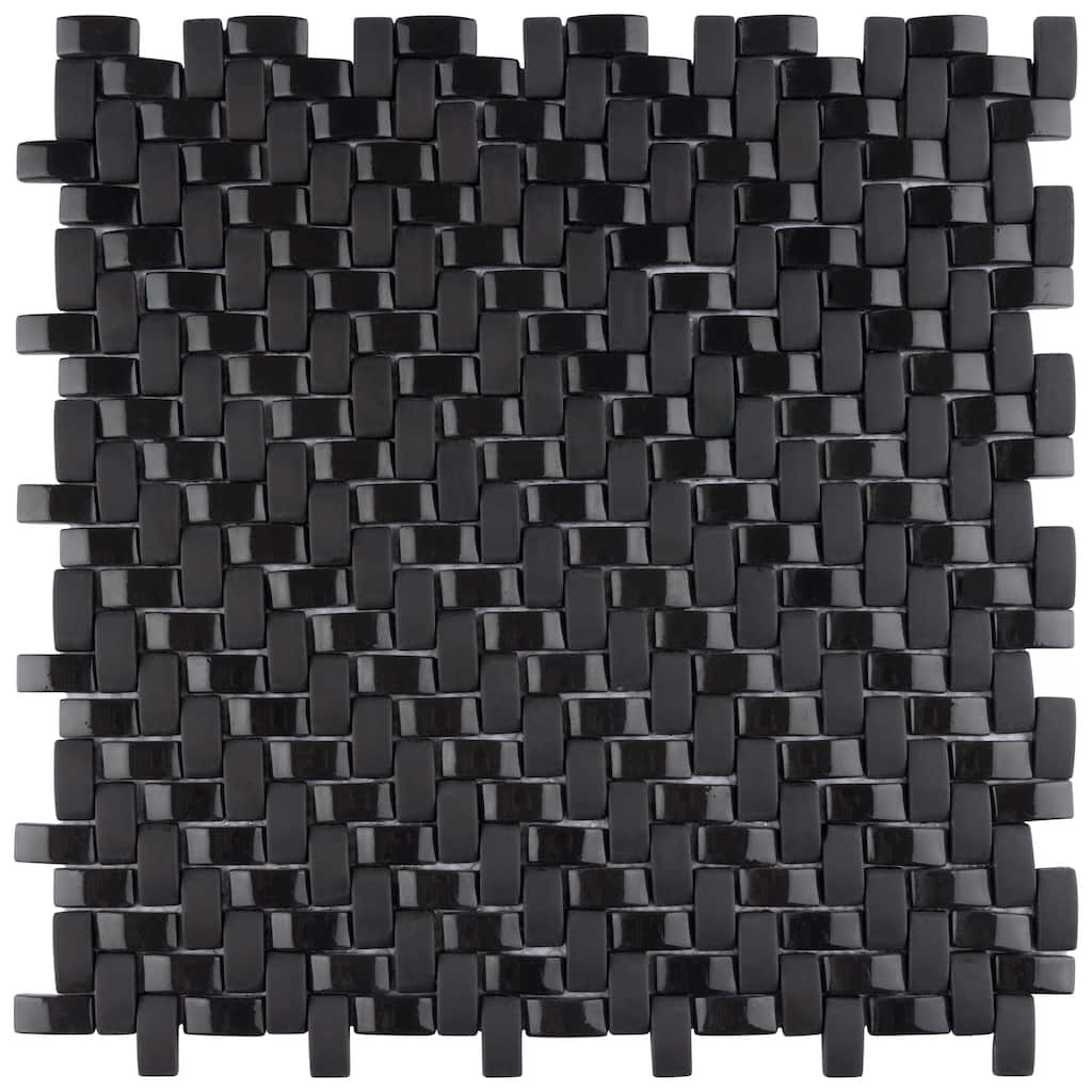 Merola Tile Expressions Weave Black 12-1/4" x 12-1/4" Glass Floor and Wall Tile