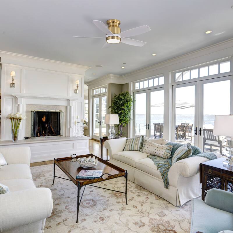 Modern Dimmable LED Light Ceiling Fan for Bedroom Dining Room, 42 Inch Flush Mount Ceiling Fan with Remote Control - Gold+White